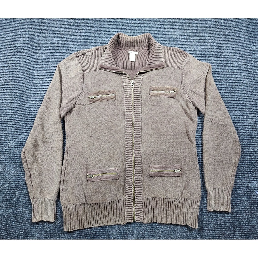 Ruff Hewn Cardigan Sweater Mens XL Brown Cotton Long Sleeve Full Zip Pockets